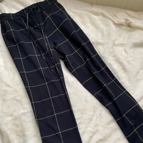 Checkered navy blue straight pants - Picture 2 of 2